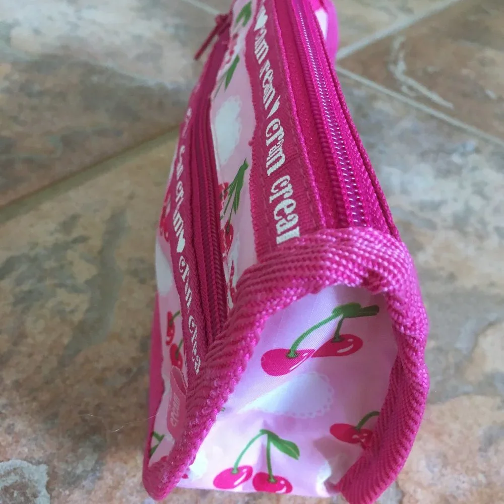 Japanese Cram Cream Brand Cherry Makeup or Pencil Case Bag Purse - Picture 2 of 2